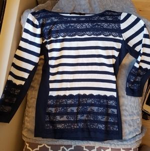The Limited Size M Striped and Lace Sweater